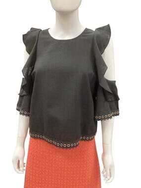 NWOT Misa Los Angeles Top Women’s Size XS Linen Blend Lace & Grommet Trim Black
